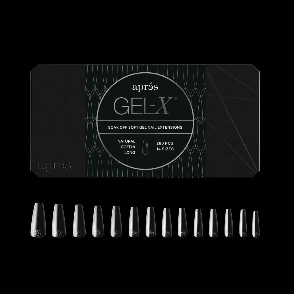Aprés - Gel-X® Natural Coffin Long Box of Tips - Mini (14 sizes, 280pcs) - Level Up Beauty Supply