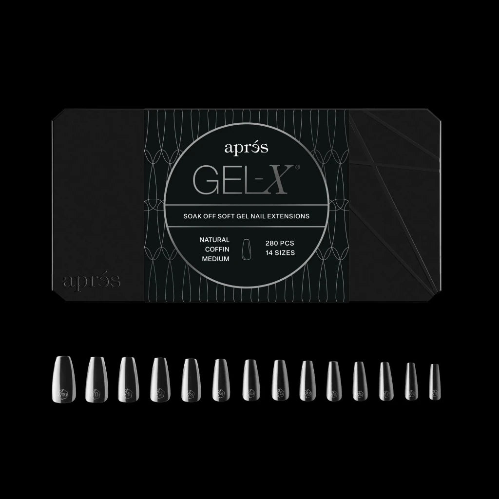 Aprés - Gel-X® Natural Coffin Medium Box of Tips - Mini (14 sizes, 280pcs) - Level Up Beauty Supply