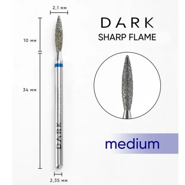 DARK Diamond Nail Bit Pointy Flame 2.1 x 10 Medium (Blue) - Level Up Beauty Supply