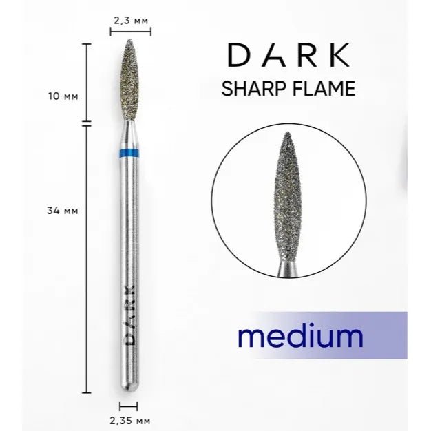 DARK Diamond Nail Bit Pointy Flame 2.3 x 10 Medium (Blue) - Level Up Beauty Supply