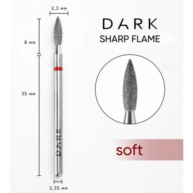 DARK Diamond Nail Bit Pointy Flame 2.3 x 8 Fine (Red) - Level Up Beauty Supply