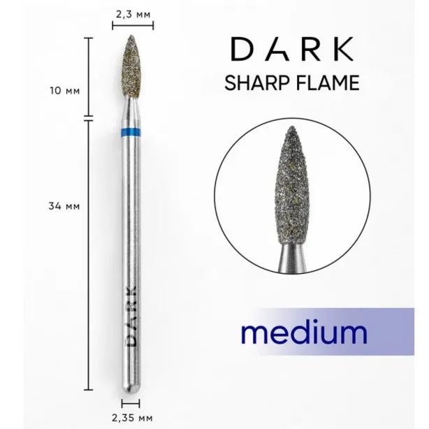 DARK Diamond Nail Bit Pointy Flame 2.3 x 8 Medium (Blue) - Level Up Beauty Supply
