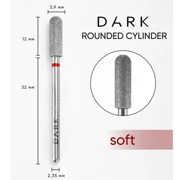 DARK Diamond Nail Bit Rounded Cylinder 3.9x12 mm Fine (Red) - Level Up Beauty Supply