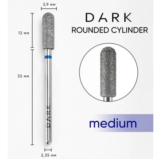 DARK Diamond Nail Bit Rounded Cylinder 3.9x12 mm Medium (Blue) - Level Up Beauty Supply