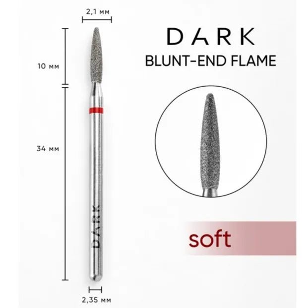 DARK Diamond Nail Bit Rounded Flame 2.1 x 10 Fine (Red) - Level Up Beauty Supply