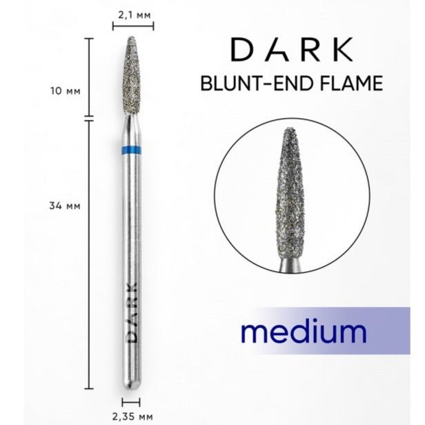 DARK Diamond Nail Bit Rounded Flame 2.1 x 10 Medium (Blue) - Level Up Beauty Supply