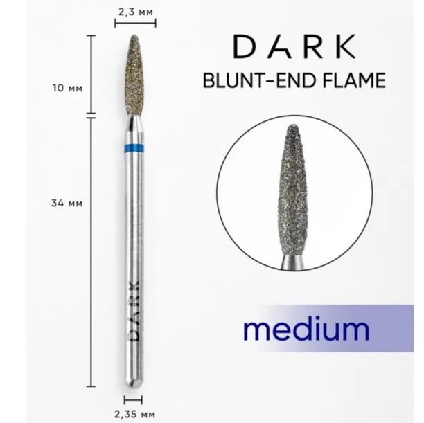 DARK Diamond Nail Bit Rounded Flame 2.3 x 10 Medium (Blue) - Level Up Beauty Supply