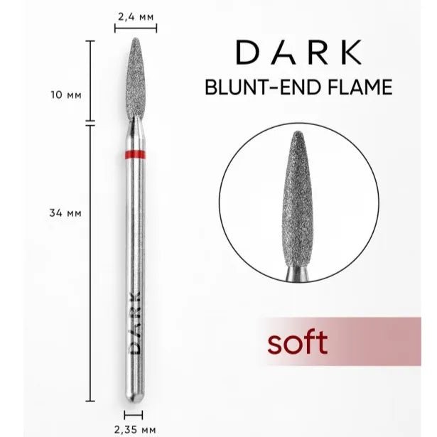 DARK Diamond Nail Bit Rounded Flame 2.4 x 10 Fine (Red) - Level Up Beauty Supply