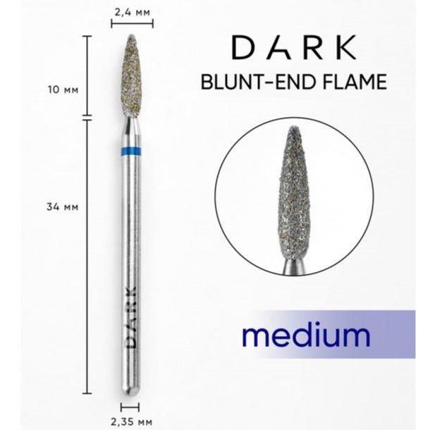 DARK Diamond Nail Bit Rounded Flame 2.4 x 10 Medium (Blue) - Level Up Beauty Supply
