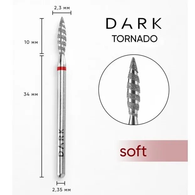 DARK Diamond Nail Bit Tornado Flame 2.3 x 10 Fine (Red) - Level Up Beauty Supply