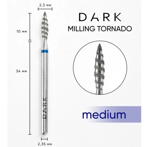 DARK Diamond Nail Bit Tornado Flame 2.3 x 10 Medium (Blue) - Level Up Beauty Supply