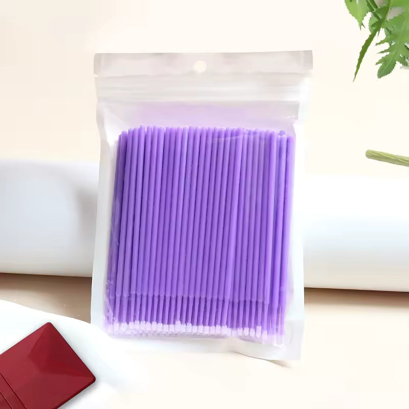 Disposable Micro Brush Applicators for Lashes & Brows - Purple, 100 pcs