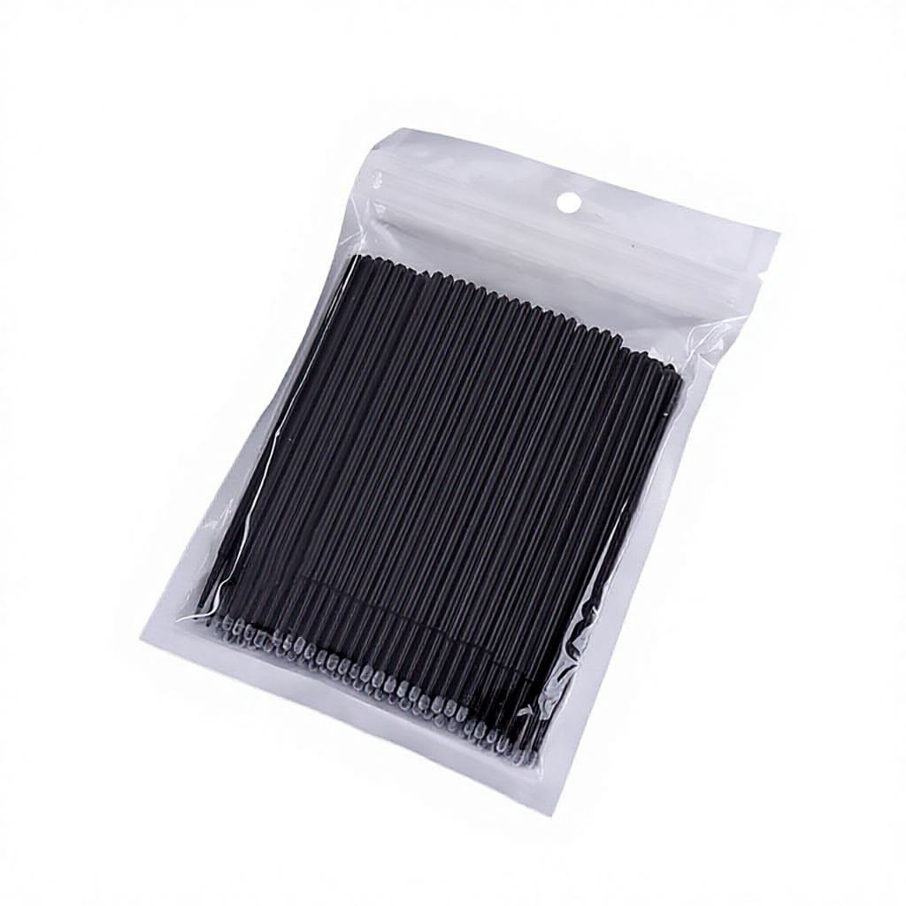 Disposable Micro Brush Applicators for Lashes & Brows - Black, 100 pcs - Level Up Beauty Supply