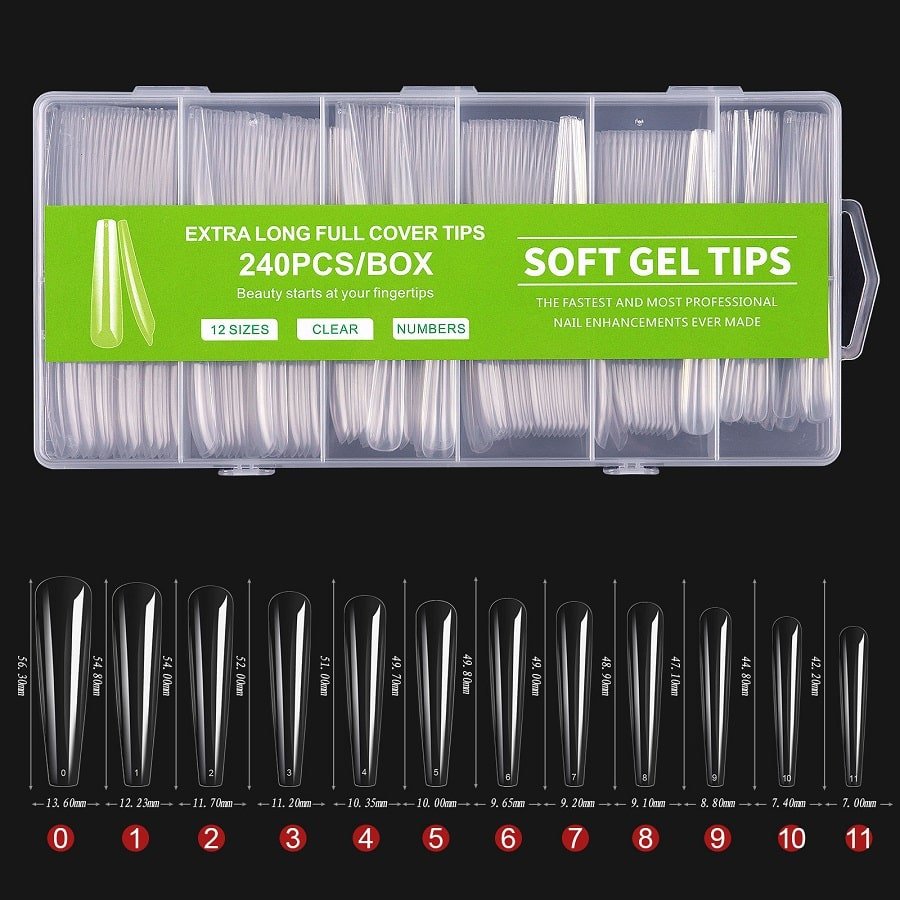 Extra Long Soft Gel Tips Coffin, 240pcs - Level Up Beauty Supply