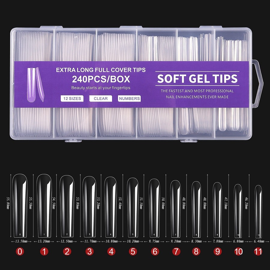 Extra Long Soft Gel Tips Square, 240pcs