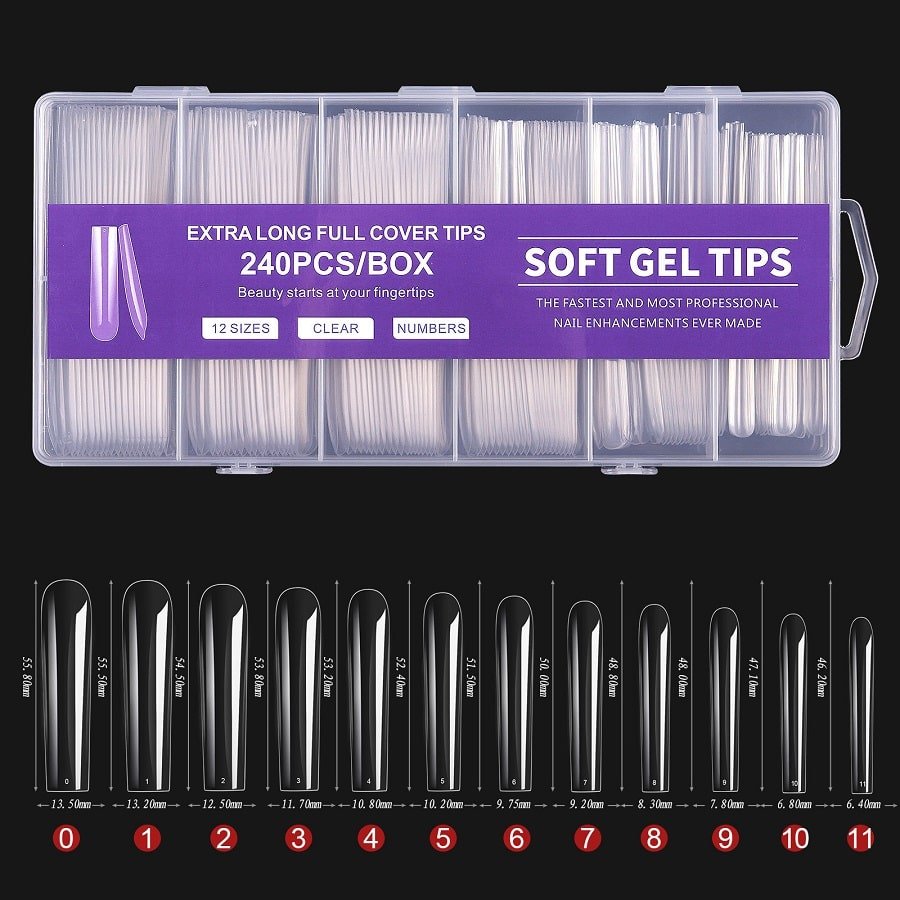 Extra Long Soft Gel Tips Square, 240pcs - Level Up Beauty Supply