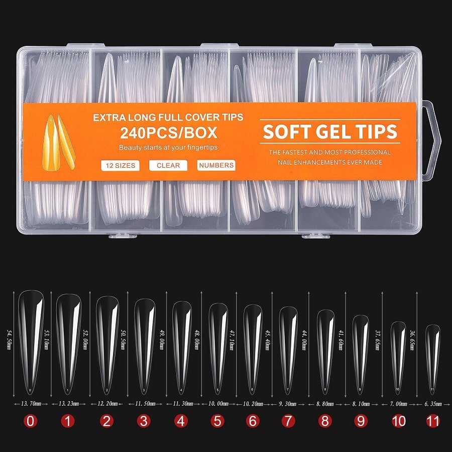 Extra Long Soft Gel Tips Stiletto, 240pcs - Level Up Beauty Supply