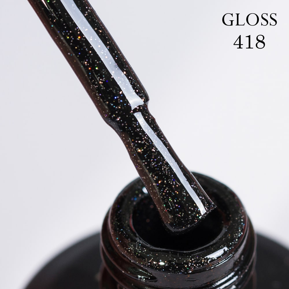 GLOSS Gel Polish 418 (Black, microglitter and holographic sparkles), 11ml