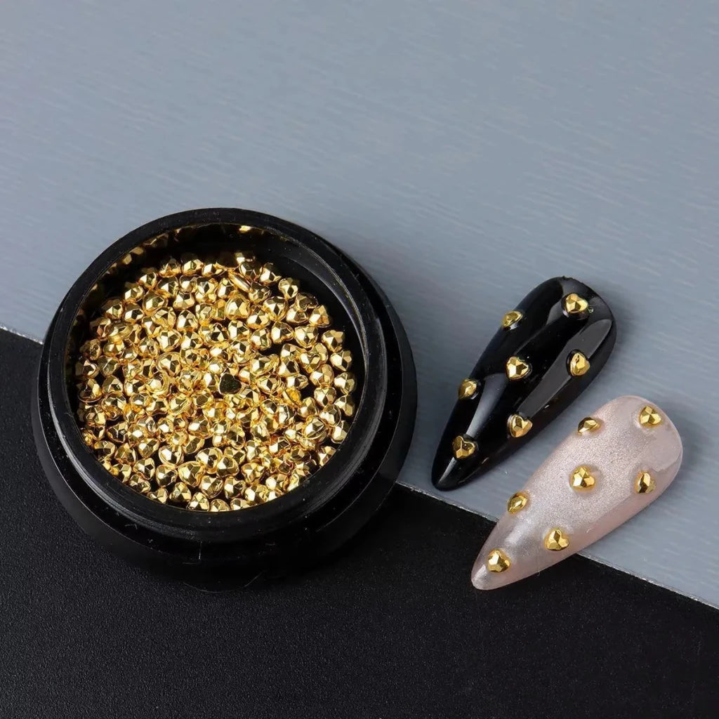 Gold Heart Nail Charms – 3D Metal Nail Art Decorations - Level Up Beauty Supply