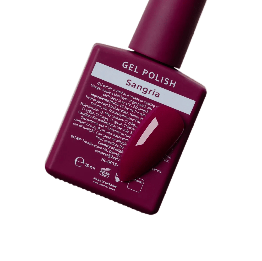 HEYLOVE Gel Polish "Sangria", 15 ml (TPO Free) - Level Up Beauty Supply