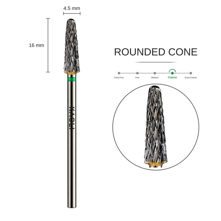 KAOLI - Tungsten Carbide Removal Bit Rounded Cone "Nebula" (Coarse) - Level Up Beauty Supply