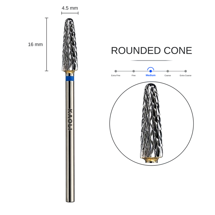 KAOLI - Tungsten Carbide Removal Bit Rounded Cone "Nebula" (Medium) - Level Up Beauty Supply