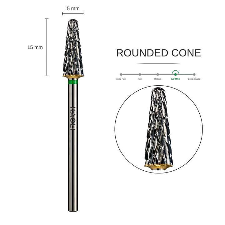KAOLI - Tungsten Carbide Removal Bit Rounded Cone "Vega" (Coarse) - Level Up Beauty Supply
