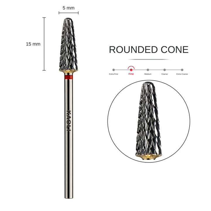 KAOLI - Tungsten Carbide Removal Bit Rounded Cone "Vega" (Fine) - Level Up Beauty Supply