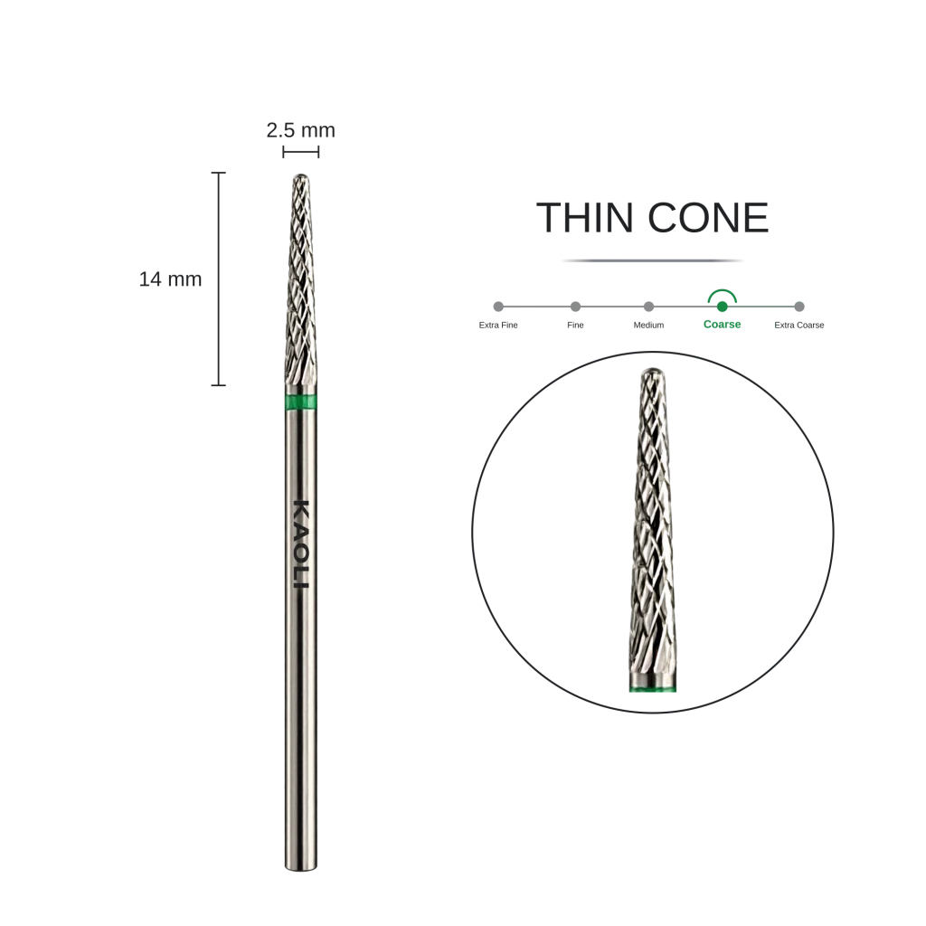 KAOLI - Tungsten Carbide Tapered Under Nail Cleaner Bit "Elara" (Coarse) - Level Up Beauty Supply