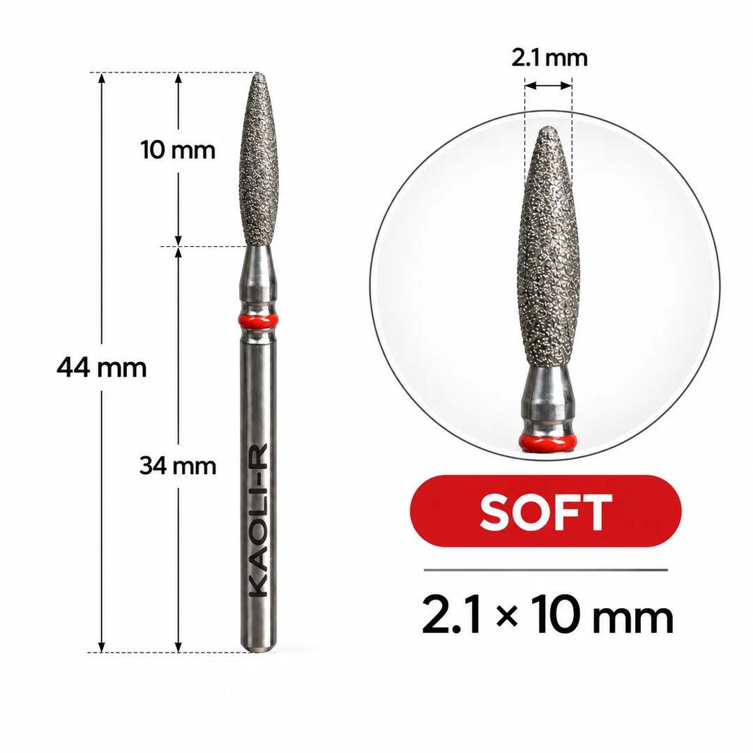Kaoli - Manicure Diamond Bit Pulsar Rounded Flame 2.1 x 10, Red
