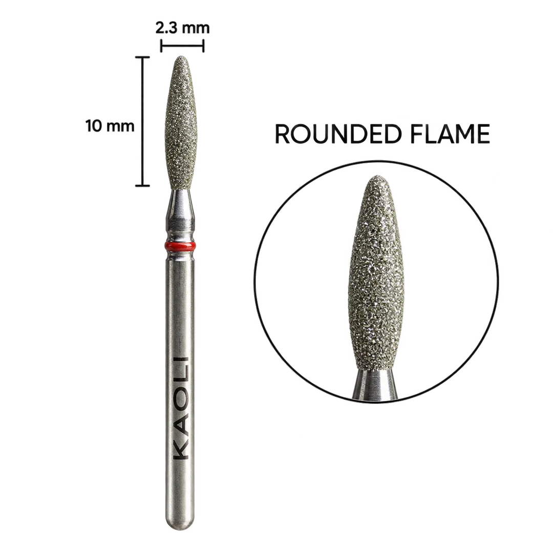 Kaoli - Manicure Diamond Bit Pulsar Rounded Flame 2.3 x 10, Red