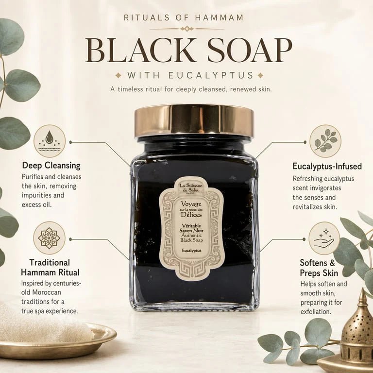 La Sultane De Saba - Black Soap with Eucalyptus - Hammam Ritual, 300ml - Level Up Beauty Supply