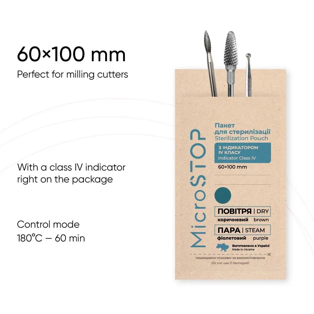 MicroSTOP ECO Sterilization Kraft Bags with Class 4 indicator, 60x100 (Brown), 100pcs - Level Up Beauty Supply