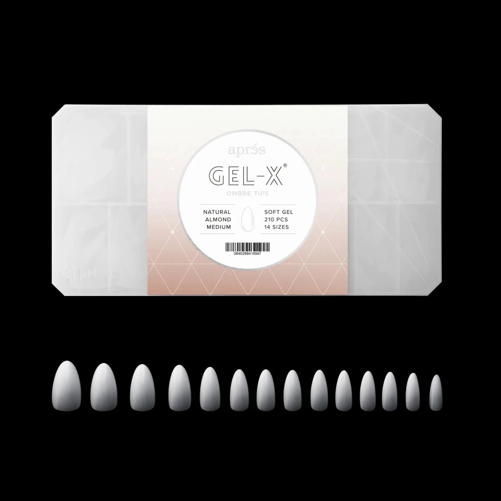 Aprés - Ombré Gel-X® Natural Almond Medium Tip Box of Tips - (14 sizes, 210pcs) - Level Up Beauty Supply