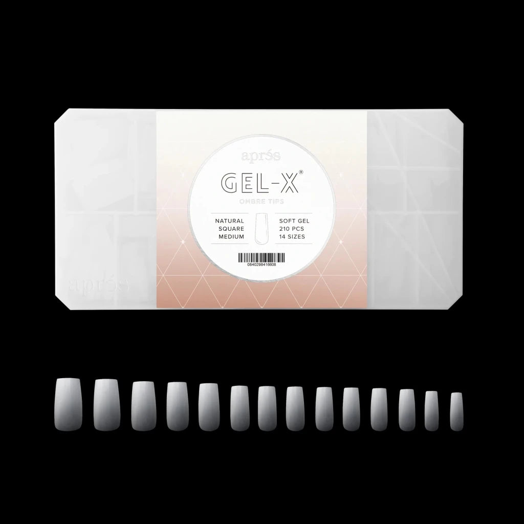 Aprés - Ombré Gel-X® Natural Square Medium Tip Box of Tips - (14 sizes, 210pcs) - Level Up Beauty Supply