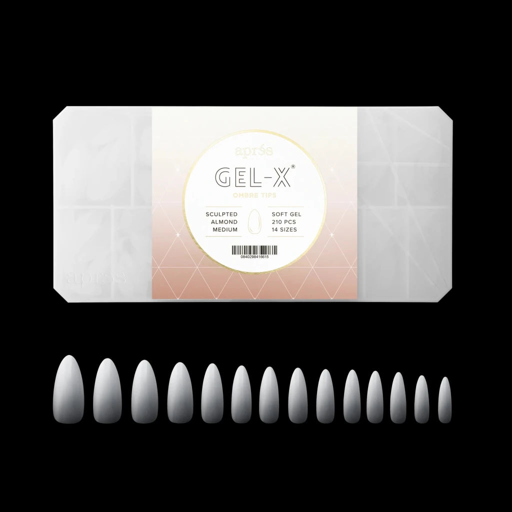 Aprés - Ombré Gel-X® Sculpted Almond Medium Tip Box of Tips - (14 sizes, 210pcs) - Level Up Beauty Supply