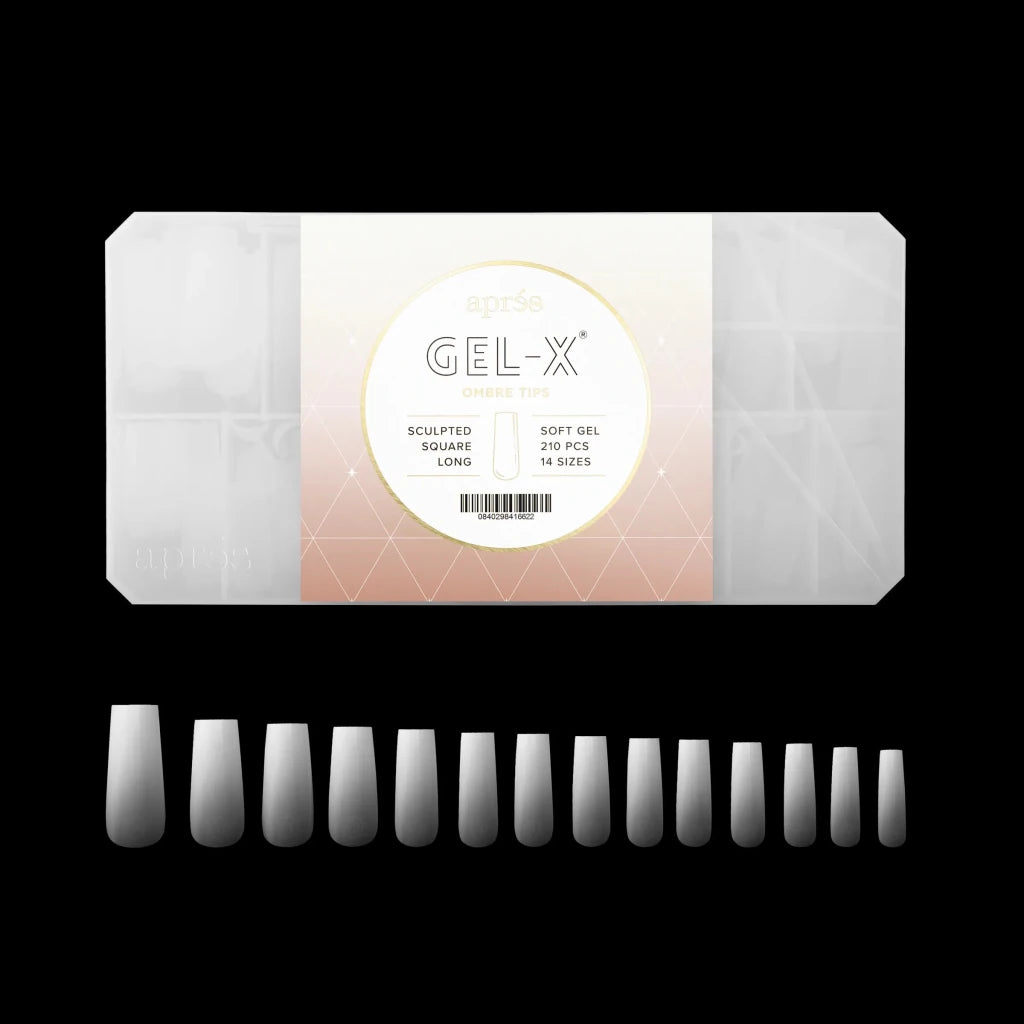 Aprés - Ombré Gel-X® Sculpted Square Long Tip Box of Tips - (14 sizes, 210pcs) - Level Up Beauty Supply