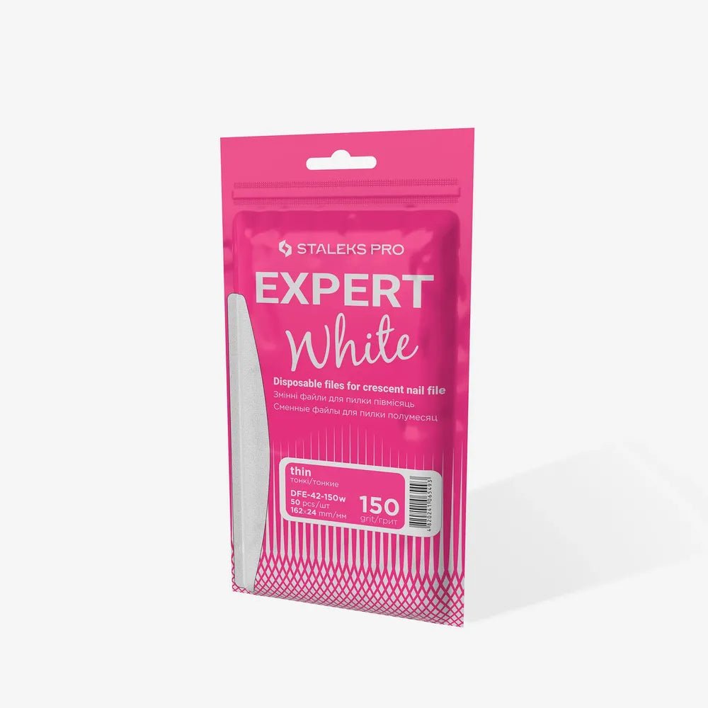 STALEKS PRO Disposable white files for crescent nail file EXPERT 42 (50 pcs) - Level Up Beauty Supply
