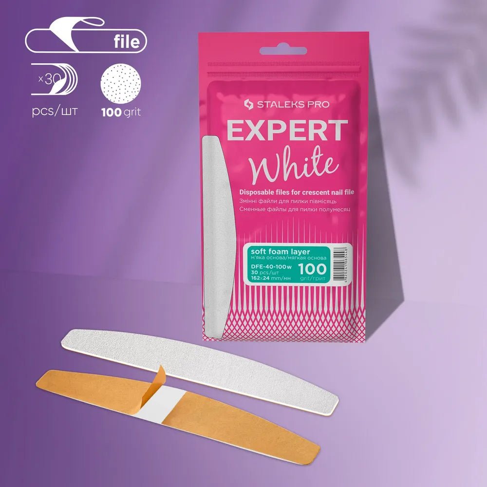 STALEKS PRO Disposable white foam - based files for crescent nail file EXPERT 40 (30 pcs) - Level Up Beauty Supply