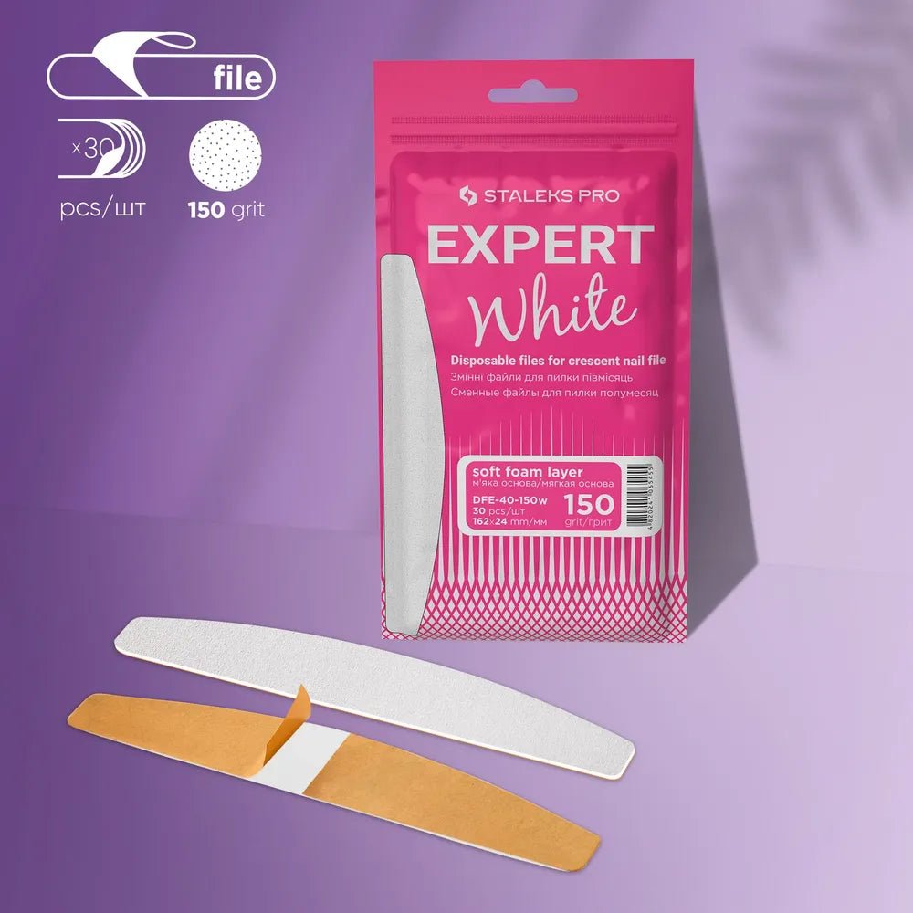 STALEKS PRO Disposable white foam - based files for crescent nail file EXPERT 40 (30 pcs) - Level Up Beauty Supply