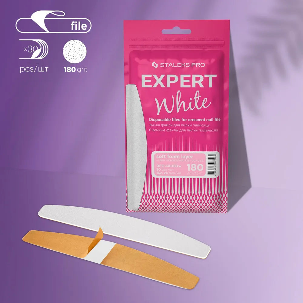 STALEKS PRO Disposable white foam-based files for crescent nail file EXPERT 40 (30 pcs)