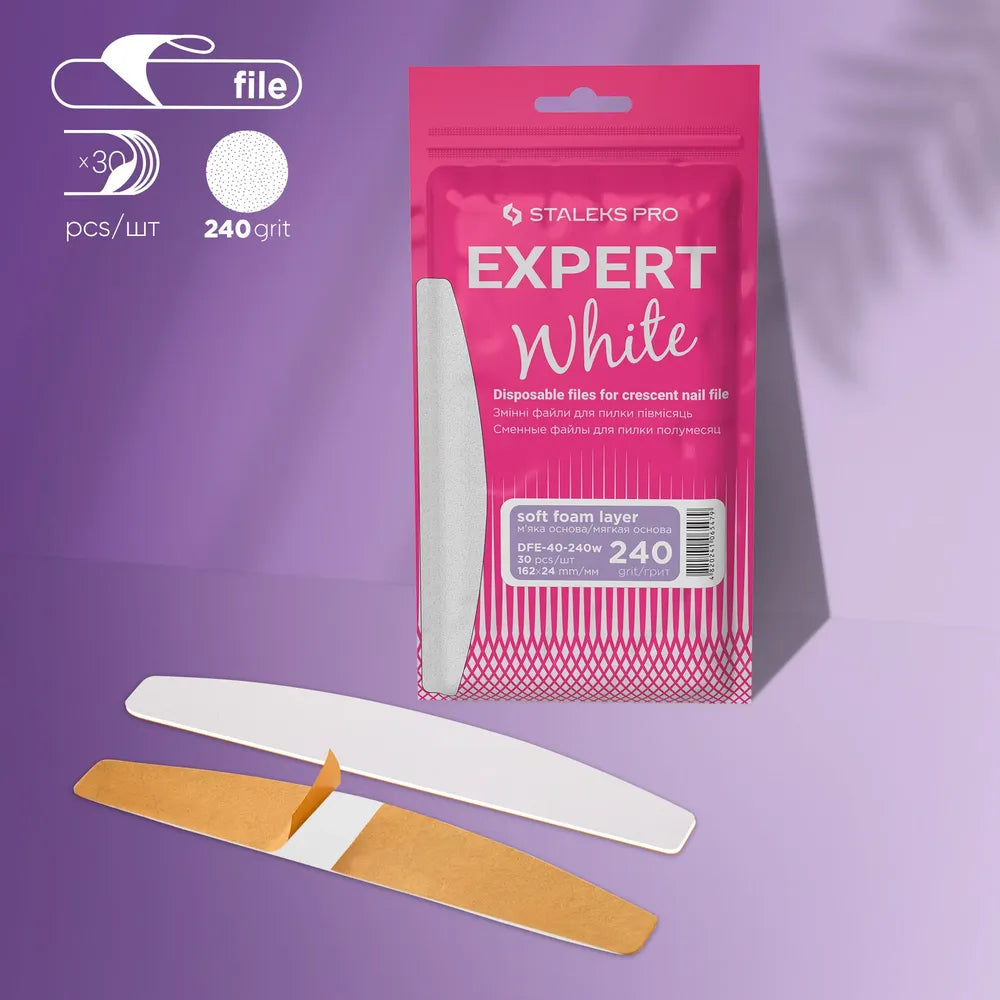 STALEKS PRO Disposable white foam-based files for crescent nail file EXPERT 40 (30 pcs)