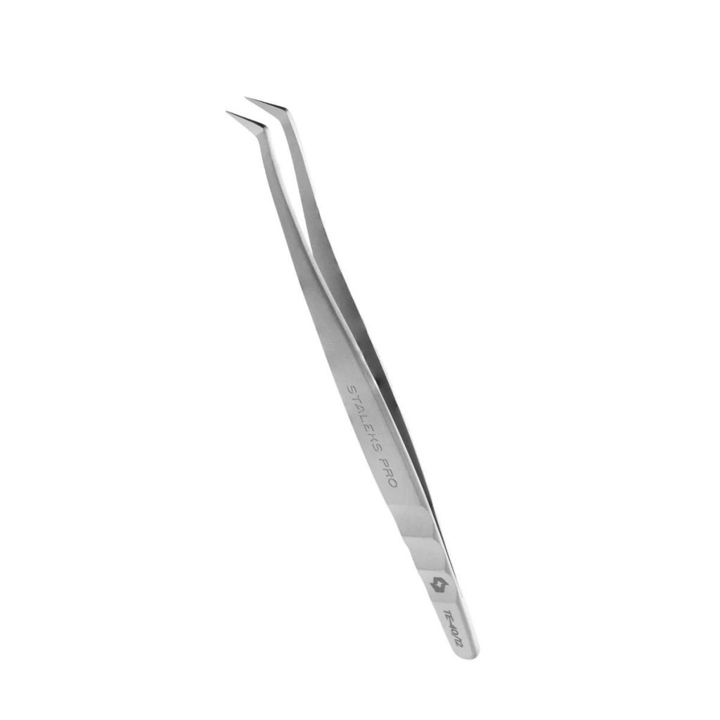 STALEKS Professional Eyelash Tweezers EXPERT 40 TYPE 12 (L - shaped, 65') - Level Up Beauty Supply