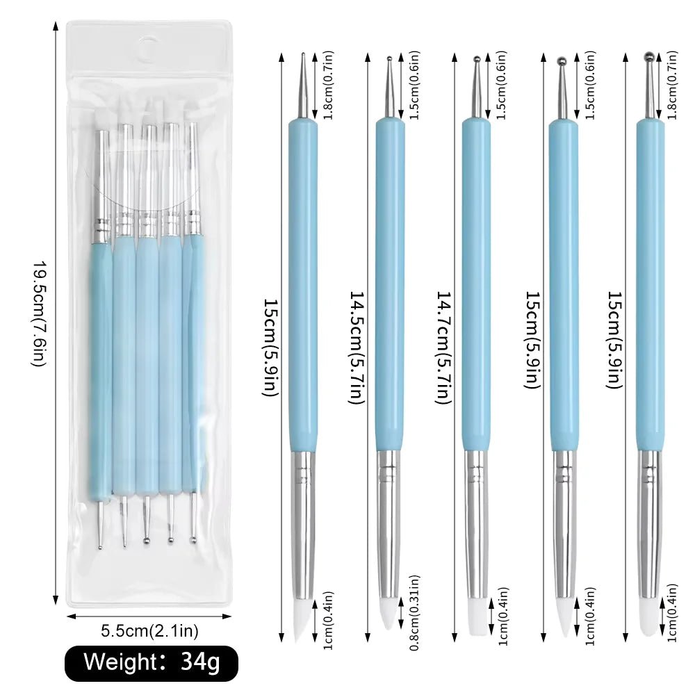 Set of 5 Double - sided Nail Art Tool - Level Up Beauty Supply
