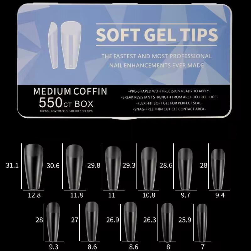 Soft Gel Nail Tips, M - Coffin, 550pcs - Level Up Beauty Supply