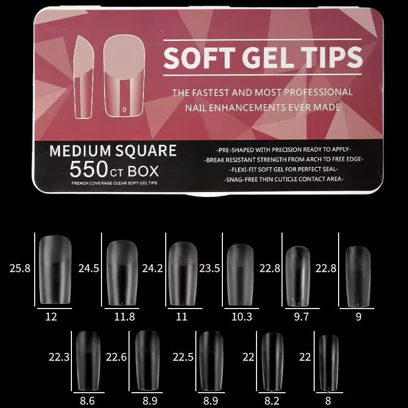 Soft Gel Nail Tips, M - Square, 550pcs - Level Up Beauty Supply