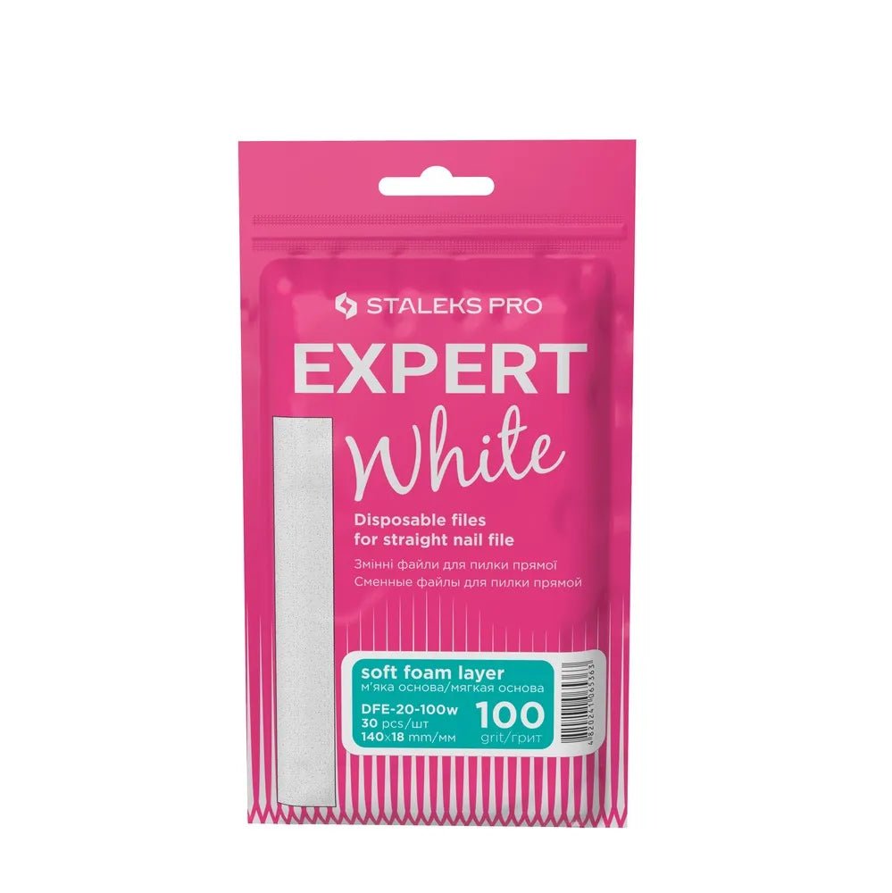 Staleks Disposable white files for straight nail file on a soft foam layer EXPERT 20 (30 pcs) - Level Up Beauty Supply