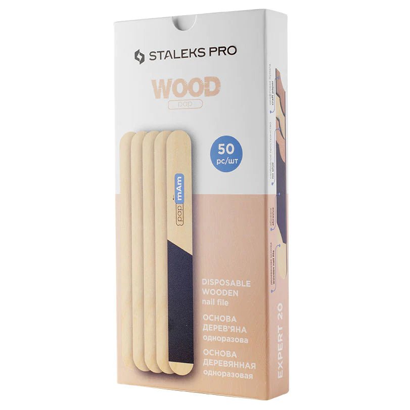 Staleks Pro Expert 20 Disposable Wooden Base for PapMam Files, 50pcs - Level Up Beauty Supply
