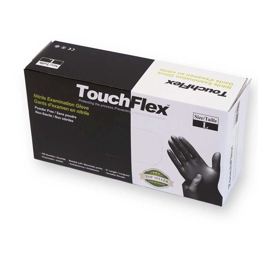 TouchFlex Black Nitrile Examination Gloves, 100pcs - Level Up Beauty Supply