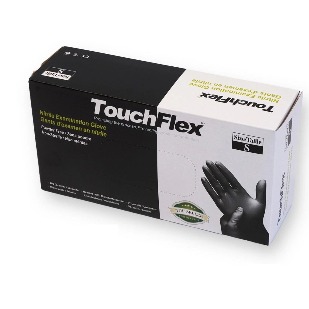 TouchFlex Black Nitrile Examination Gloves, 100pcs - Level Up Beauty Supply